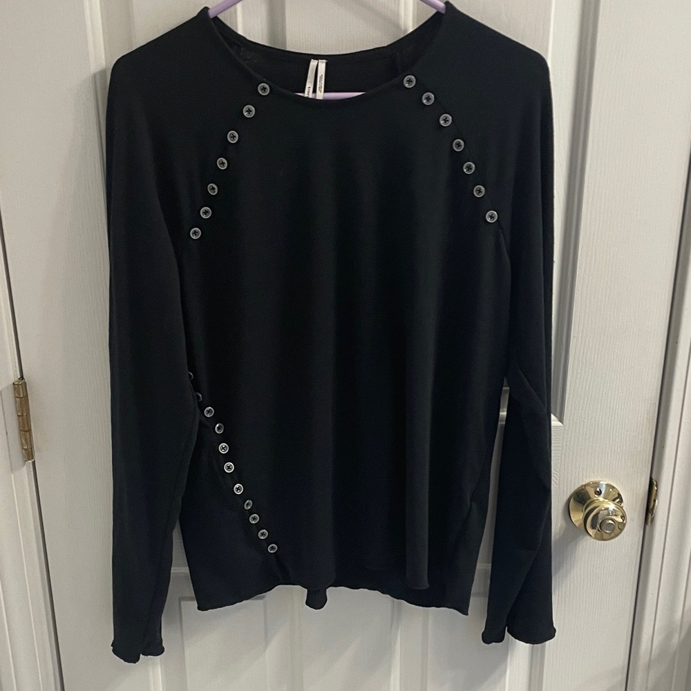 NWT Anthropologie Black Long Sleeve Tee with Button Details